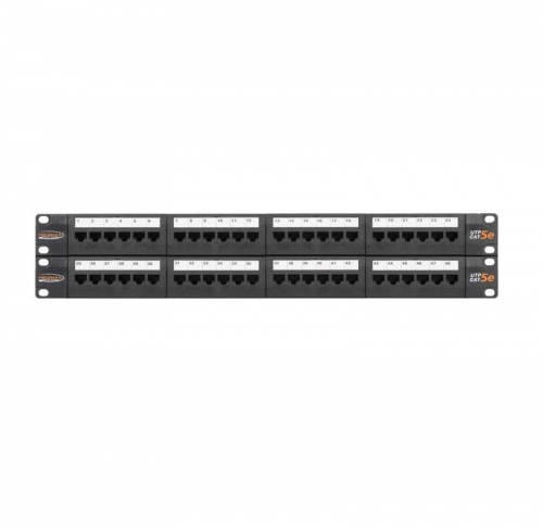 Патч-панель 19дюйм 2U 48 портов кат.5e (класс D) 100МГц RJ45/8P8C 110/KRONE T568A/B неэкран. с органайзерами черн. NIKOMAX NMC-RP48UD2-2U-BK 494170