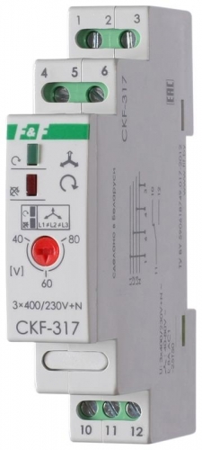 Реле контроля наличия и чередования фаз CKF-317 (монтаж на DIN-рейке 35мм; регулировка порога отключения; 3х400/230+N 8А 1P IP20) F&F EA04.002.006 320243