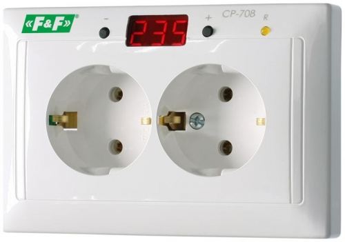 Реле напряжения CP-708 (однофазный; микропроцессорный; цифровая индикация напряжения; розеточный тип корпуса; для установки в монтажную коробку d60мм 100-300В 10А 1Z IP20) F&F EA04.009.008 320290