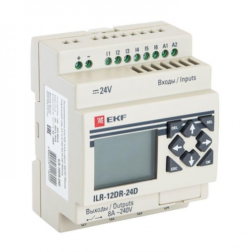 Реле программируемое 12 входов/выходов с дисплеем 24В PRO-Relay PROxima EKF ILR-12DR-24D 447564