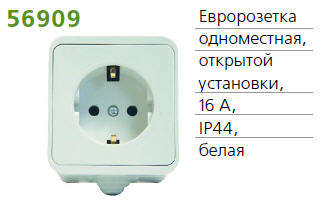 Розетка 1-м ОП Fliper 16А IP44 с защ. крышкой без заземл. POWERMAN 1151462 56909