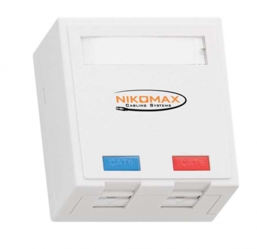 Розетка 2 порта кат.5e (класс D) 100МГц RJ45/8P8C FT-TOOL/110/KRONE T568A/B полный экран со шторками бел. NIKOMAX NMC-WO2SD2-FT-ST-WT 494207