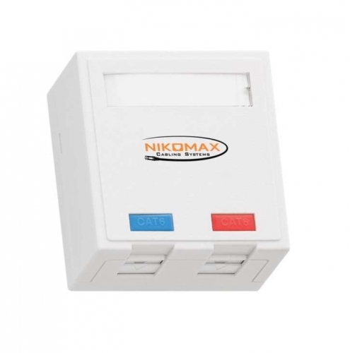 Розетка 2 порта кат.6 (класс E) 250МГц RJ45/8P8C FT-TOOL/110/KRONE T568A/B полный экран со шторками бел. NIKOMAX NMC-WO2SE2-FT-ST-WT 494205