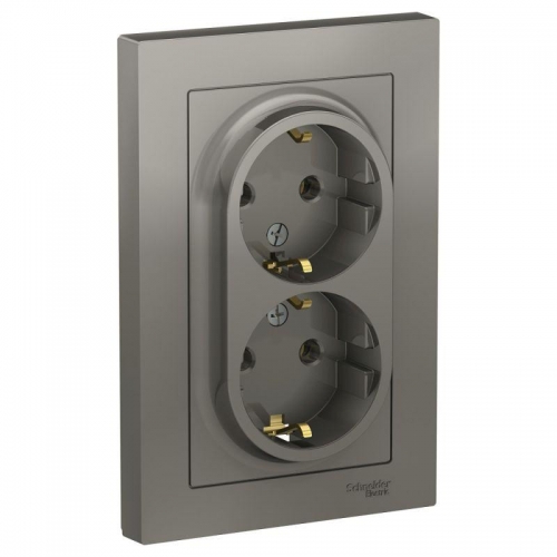 Розетка 2-м ATLAS DESIGN с заземл. 16А в сборе сталь SchE ATN000924 1240489