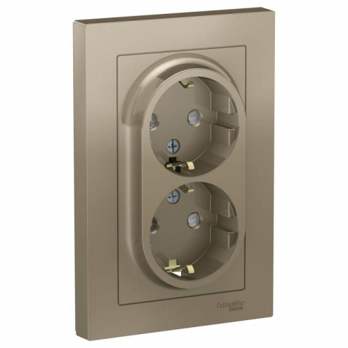 Розетка 2-м ATLAS DESIGN с заземл. защ. шторки 16А в сборе шампань SchE ATN000526 1240318