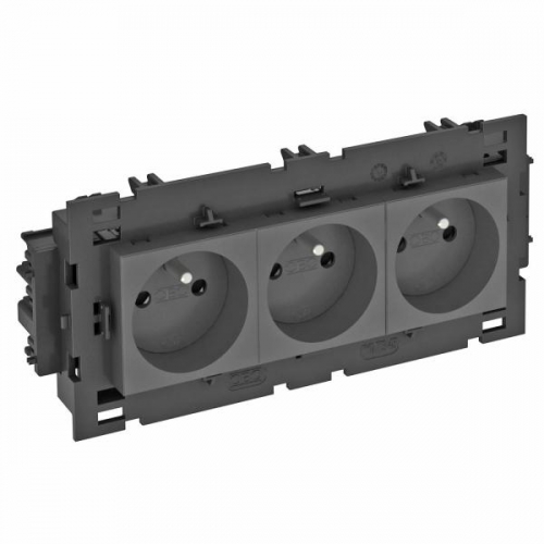 Розетка 3-м 0град. Modul45connect франц. стандарт 250В 16А черн. OBO 6120650 1246746