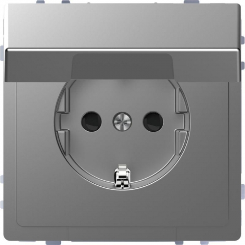 Розетка Merten D-Life 16А с защ. крышкой с заземл. IP20 SD нерж. сталь SchE MTN2310-6036 459066