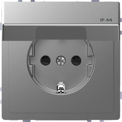 Розетка Merten D-Life 16А с защ. крышкой с заземл. IP44 SD нерж. сталь SchE MTN2314-6036 459073