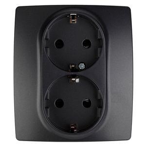 Розетка Schuko 16АХ-250В 2х2P+E защ. шторки 12-2104-05 антрацит ЭРА Б0014703 1193590