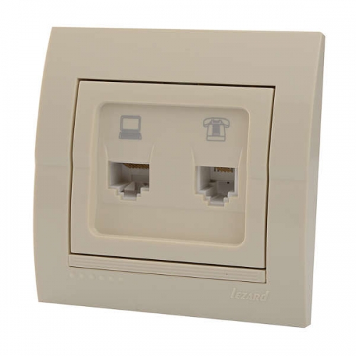 Розетка компьютерная + телеф. СП Дери RJ11 + RJ45 крем./крем. Lezard 702-0303-143 249068