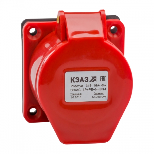 Розетка фланцевая 314 16А 380AC 3P+PE 6ч IP44 КЭАЗ 222758 328296